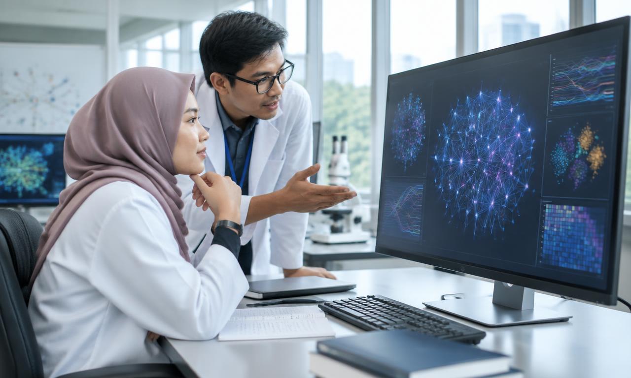 Ilustrasi peneliti membahas kecerdasan artifisial